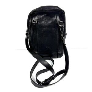 IL Bisonte‎ Crossbody Saddle Bag Black Italian Leather Handbag Purse Made Italy